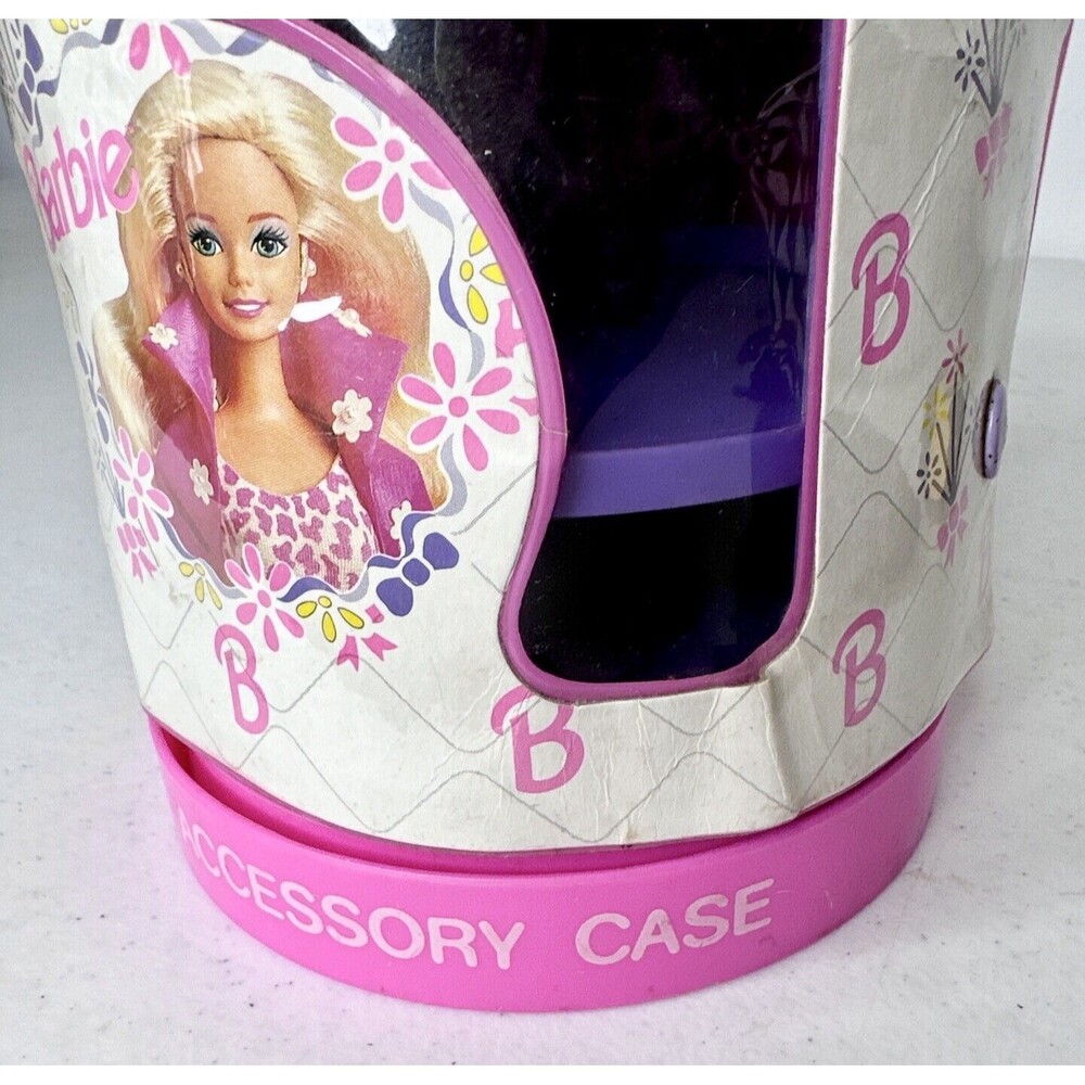 Vtg 1993 Mattel Barbie Doll Accessory Storage Travel Case‎ Cylinder & 3 Hangers - Picture 12 of 12
